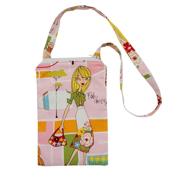 Crossbody Bag Small Messenger Bag Fabric Modern Print Lined With Zipper Handmade - Picture 5 of 8